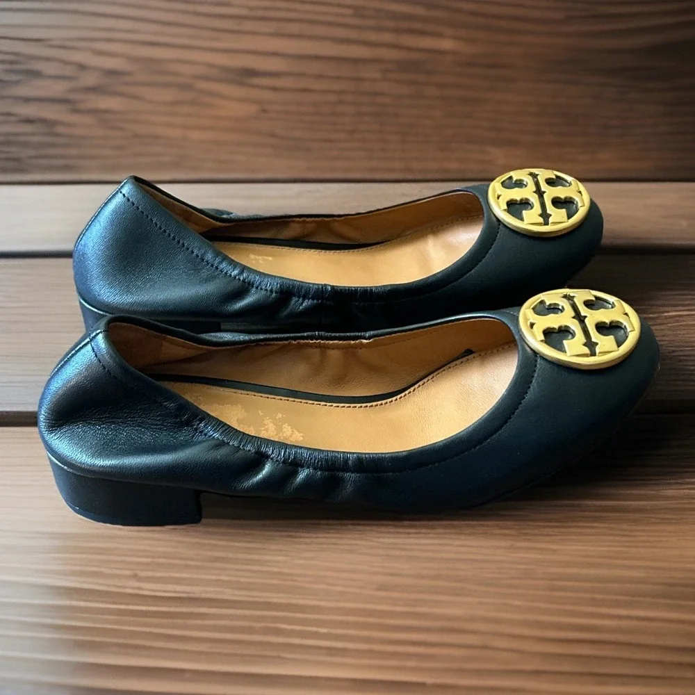 Tory Burch‎ Benton 2 Ballet Scrunch Back Nappa Leather Heel Size 5 - Picture 7 of 8